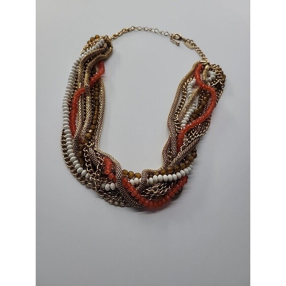 Vintage NY Necklace Multi Strand Beaded Chain Gold Tone Red Gold Twisted - Picture 12 of 14